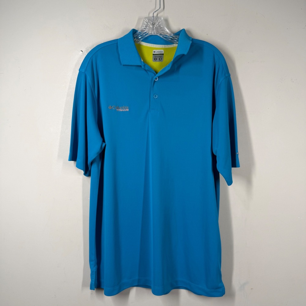 Columbia Titanium Mens Blue Performance Polo Shirt Sz Large TM 6774 Short Sleeve